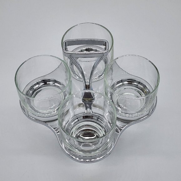 Vintage Metal and Teak Wood Condiment Caddy with Glass Bowls - Picture 2 of 6